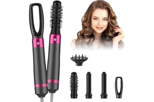 LULUANPING Heißluftbürste Air Styler Set, 5 in 1 Warmluftbürste Haarstyler, 1000W Rundbürstenföhn, Lockenstab Automatisch, Haarglätter Bürsten, Massagebürste für Haar Styling, Geschenke Set für Damen (Grau)