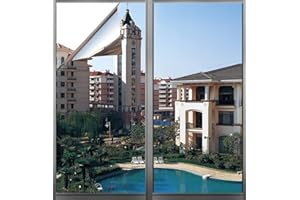 GJIE One Way Window Film Sun Blocker UV Window Film Blackout Window Tint Film Mirror Effect Film Conservatory Roof Covering Solar Film Static Cling (Silver, 44.5x400 cm)