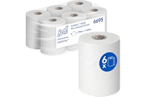 Scott Essential Slimroll Rollenhandtücher, 1-lagige Rollenpapiertücher, EU-Ecolabel zertifiziert, weiße Papiertuchrollen mit Airflex Technologie, 6 x 190 m, (insges. 1.140 m), Artikel-Nr. 6695