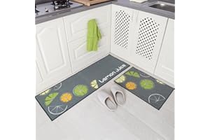 Carvapet 2 Piece Non-Slip Kitchen Mat Rubber Backing Doormat Kitchen Floor Mat Runner Rug Set(Lemon)
