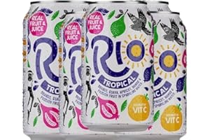 KHUDADAD Rio Soft Drink 330ml Cans – Lightly Sparkling Tropical Fruit Juice Drink with Mango, Guava, Passion Fruit, and Orange (24x Rio Tropical Cans 330ml)