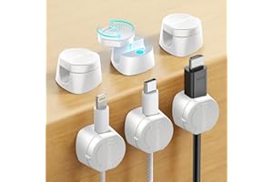 Kanemc Cable Tidy Clips, 360° Rotating Magnetic Twist-Lock Cable Management, Magnetic Cable Clips Self Adhesive Wire Organiser Desk Tidy Wire Clips for Desktop, Office, Home, Car (White, 6 PCS)