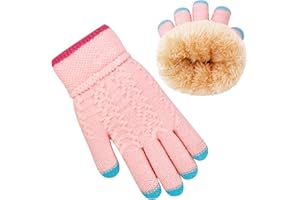 lifwimner Kids Winter Gloves Warm Fleece Lined Thermal Knitted Stretch Cute Gloves for Boys Girls Age 6-9 Gift for Cold Weather