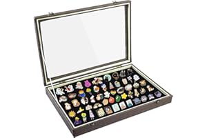 Qivine Vitrine à Épingles en Bois Marron, 35×24×5 cm Boîte de Présentation pour Pin's, Bijoux Vitrine avec Fenêtre en Verre, pour Épingles, Médailles, Badges