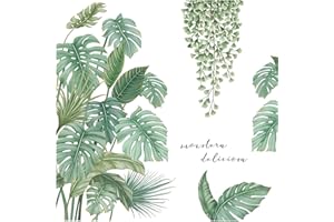KAIYAYA Stickers Muraux Feuilles,2 Pièces Tropicales Vertes Autocollant Mural Nature Plante Tropical Stickers Muraux Plantes Feuilles Muraux Jungle Couloir,pour Murale Chambre Bureau Mur TV Salon