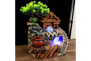 Charocean Zimmerbrunnen mit LED Beleuchtung - Tischbrunnen Indoor Zimmerbrunnen Wasserfall Brunnen mit Nebel Desktop-Brunnen Groß Zimmerbrunnen mit Pflanzen für Home Büro