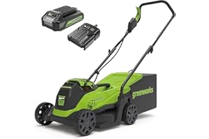 Greenworks GD24LM33K2 Tondeuse à Gazon Sans Fil avec Moteur Sans Brosse pour Petites Pelouses Jusqu'à 140m², Largeur de Coupe 33 cm, Sac de 30L, INCLUS Batterie 24V 2Ah et Chargeur, Garantie 3 Ans
