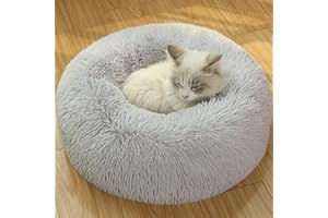 UUEMB 50cm Calming Dog Cat Bed, Plush Donut Pets Beds for Small Dogs Cats, Soft Puppy Kitten Cuddler Round Bed Cushion, Washable Warm Dog Beds for Improved Sleeping, Light Grey