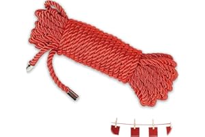 CRRYNUO All Purpose Rope 8 mm 10M, Soft Multipurpose Durable Long Rope, Red Macrame Cord DIY, Natural Twisted Ropes for Camping, Clotheslines & Bundling, Weatherproof