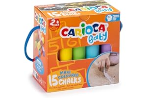 CARIOCA Tizas para Bebé de Color sin Polvo | Certificado a partir de los 24 meses | Colores brillantes, Lavables y Fáciles de Borrar | 15 piezas