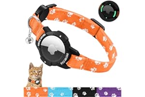 MASERFOLA Collier pour Chat airtag avec luminescent Apple airtag support, Boucle de sécurité Anti - étouffement et Sangle élastique, Motif à gratter pour Chat, Collier réglable pour Chat (Orange, 20-30cm)