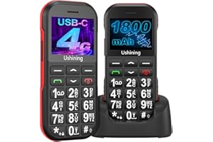 ukuu 4G Volte Big Button Mobile Phone for Elderly, 1.8 inch LCD Display SIM-Free & Unlocked Mobile Phones 1800mAh Long Standby Easy to Use Basic Mobile Phone with USB-C Charging Dock - Black