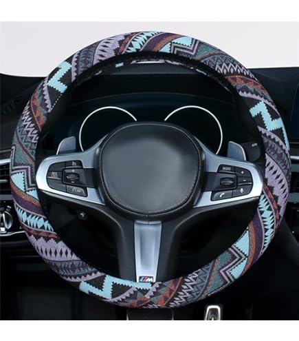 Coprivolante In Lino Per Auto - Anti-Scivolo, Assorbente, Per Volanti Da 37 A 38.25 Cm, Stile Etnico - Foto 12