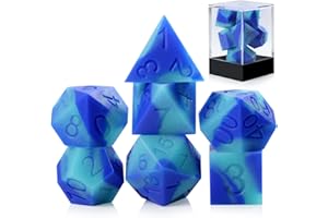 Silicone Glow in The Dark DND Dice, DNDND 7PCS Silicone Rubber D&D Dice Set with Clear Plastic Display Case for DND Role Playing Games and Tabletop Games（Glow in The Dark