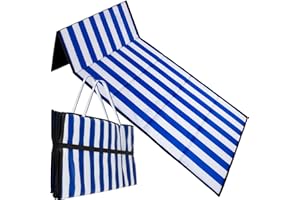 TRIZAND Matelas de plage pliable avec poignée - 190 x 66 cm - Rayures bleues et blanches - Tapis de plage rembourré - Étanche