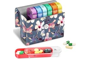 FINPAC Portapillole Settimanale 7 Giorni 4 Volte, 28 Scomparti Giornaliero Pill Box Organizzare con Borsa PU e Nome Carta, Scatola della Medicin de Viaggio, Mattino Pomeriggio Sera Notte,