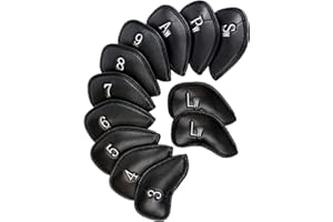 Finger Ten Juego de 12 Fundas de Golf Iron Head Value (también se Venden por Separado), Cuero sintético Deluxe Club Headcover en Color Negro Azul Rojo, Ajuste Universal Titleist Callaway Ping