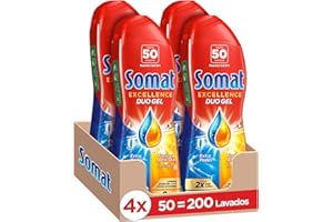 Somat Excellence Gel Frescor Anti-Olor 50 Dosis (pack de 4, total: 200 lavados), detergente lavavajillas desengrasante, lavavajilla líquido automático en botella, jabón para platos con vinagre