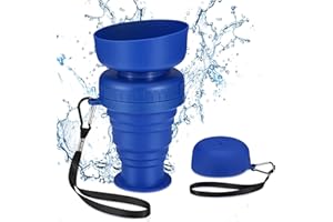 petizer Foldable Dog Water Bottle, Portable Dog Water Dispenser for Travel, Hiking, Walking, Leak Proof Collapsible Pet Drinking Bowl, Food Grade Silicone Dishwasher Safe, 16.9 oz, Blue