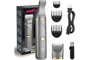 AREYZIN Electric Bikini Trimmer Women Lady Shaver for Pubic Hair, Nose, Replaceable Snap-in Ceramic Blades, IPX7 Washable Head, Wet and Dry Use, Gray Gold