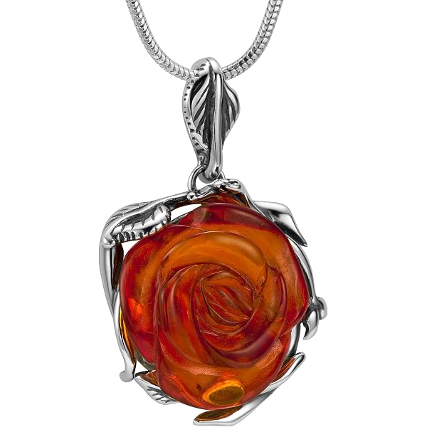 AMBEDORA, collana d'ambra da donna, argento 925, ciondolo a forma di sole d'ambra su catenina, set pronto da regalare