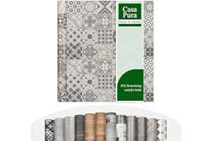 CASA PURA PLAZA Lagos 909D - Revestimiento de suelo de vinilo acolchado/PVC (espumado), muy resistente a la abrasión, efecto baldosa elegante, superficie en relieve, se vende por metros (200 x 300 cm)