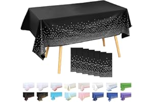 MOMAHUA 6 Pack Black and Silver Dot Table Cloth Party Tablecloths, 137x274cm Confetti Rectangle Plastic Table Cover for Picnic, Baby Shower, Wedding, Birthday, Xmas Halloween Table Décor