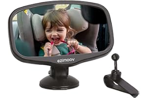 EZIMOOV EZI MIRROR MINI - Mini miroir rétroviseur pour surveillance bébé, fixation par ventouse ou clip, plastique recyclé, installation rapide et ajustement facile