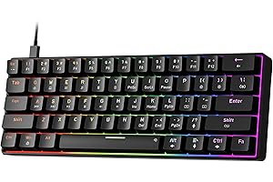 NEWMEN GM611 Gaming Keyboard,60% Percent Mechanical Keyboard 61 Keys LED Backlit Anti-Ghosting Black Keycaps Wired Gaming Keyboard Qwerty for PC, Windows, Gamer, Office, Typists（Red Switches）