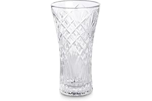 MAISON & WHITE Crystal Glass Flower Vase – Short Decorative Mantelpiece or Table Centrepiece | Thick Cut Glass Design for Fresh or Artificial Flowers | M&W