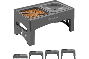 Ormalla Elevated Slow Feeder Dog Bowls with No Spill Dog Water Bowl, Raised Dog Bowl for Large Medium Small Dogs, Dog Food Bowl Stand with Raised Splash Guard, 4 Heights 3.7”, 8.5”, 10.1”, 11.7”, Grey