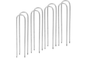 MUKCHAP 8 PCS 12 Inch Ground Rebar Stakes, 30cm U Shape Ground Tent Pegs, Metal Trampoline Pegs Ground Stakes Anchors for Camping Tents