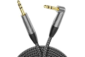 deleyCON 6.35mm Gitarrkabel 2m, Instrumentkabel TRS Stereo Klinkkabel Vinklad - för Elgitarr, Bas, Trummor, Pedaler, Förstärk