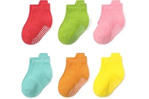 QIYIENDIAN 6 paia di calzini alla caviglia/taglio basso con impugnature antiscivolo per bambini e ragazzi
