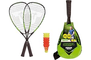 TALBOT TORRO Talbot-Torro Speed-Badminton Set Speed 5500, 2 poręczne aluminiowe rakiety 56,5 cm, 6 stabilnych piłek, w modnym plecaku, limonkowo-czarny, 490115