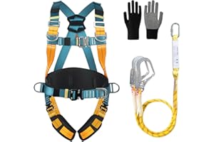 CISSIYOG Arnes de seguridad trabajo en altura con cordones, arnes de protección anticaídas de seguridad, con 2 hebillas grandes y 2 cordones de 2 m, carga de 150 kg, para trabajos aéreos, escalada, hombres