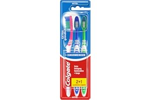 ‎COLGATE Colgate Zahnbürste Extra Clean, 3 Stück – Handzahnbürste mit mittelharten Borsten erreicht die Zahnzwischenräume sowie hinteren Zähne – Zahnreinigung mit integriertem Zungenreiniger