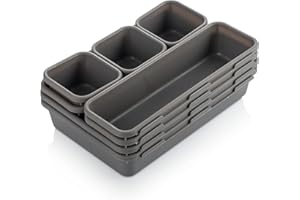 COM-FOUR® 8-czesciowy zestaw pudelek do przechowywania - organizer do szuflad w 3 rozmiarach - pudelko do przechowywania w szufladzie, na pólce i w szafie (8 sztuk - szary)