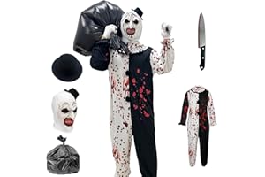 Aicerous Costume Halloween Terrifiant Adulte Enfant, Halloween Terrifier Costume, Deguisement Terrifier, Terrified Costume, avec masque en latex, chapeau, gants, dague et sac plastique