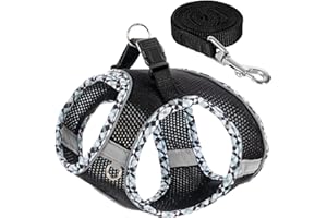 QYJINLIDA Dog Harness and Leash Set,Step-in Air Dog Vest, Reflective, No Pull Collarsfor Small, Medium Dogs, Cats - Secure with Hook & Loop Fastener, Buckle, Double D-Ring