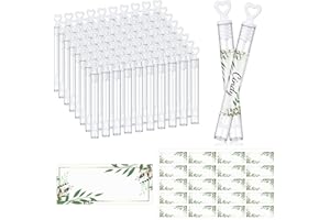 80 Set Tubes à Bulles de Mariage avec Autocollants de Feuilles Baguette à Bulles de Coeur Flacon de Bulles de Savon 5ml Mini Bouteille à Bulles Vide pour Faveur de Fête Mariage Anniversaire
