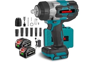 ONEVAN Cordless Impact Driver Electric Wrench - High Torque Electric Impact Gun, 1700 N.m Max Torque, 3 Speed Forward and 2 Reverse Impact Driver for Car Tyre Change（Blue）