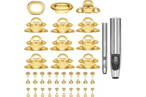 QIQN œIllets Ovales Twist Verrouiller en Laiton Nickelé Tourniquet Bache avec Outils Oeillet pour Bâche en Tissu Bricolage Craft Bricolage Cuir Porte Monnaie Cartable Valise Coffret Or