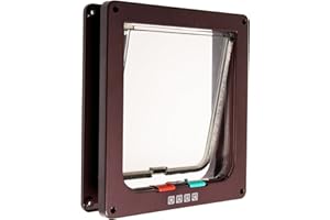 JZK® 15.5 * 15 cm, Chatière Porte Pet Mate Tunnel pour Chat/Chien, 4 Fonctions: Interdit in & Out/autorisés in & Out/Seulement in/Seulement Out, Taille M (Marron M)