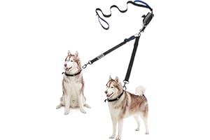 YOUTHINK Podwójna Smycz dla Psów, Bez Plątania, Odblaskowa, Wyściełane Uchwyty, Regulowana, z Dozownikiem Worka na Odchody, do 50 kg