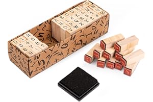 Larcenciel Timbri Lettere, 40 Pezzi di Timbri in Legno - Set di Lettere, Numeri e Simboli, Sigillo Alfabetici con Tampone d'inchiostro, Set di Sigillo per Scrapbooking, Creazione di Biglietti, Planner