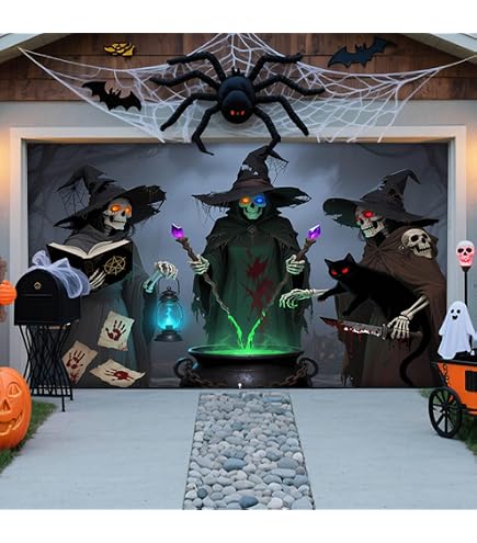 Halloween Garagentor Banner – 2,1x4,8 M, Polyester, Mit Killer-/Zombie-Motiv, Inkl. Bänder & Haken, Für Outdoor-Deko