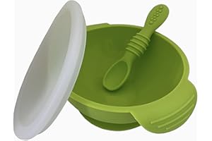 House of Luxx 3 Piece Silicone Suction Weaning Set, with Bowl, Spoon, Lid Baby Weaning BPA-Free (Lime Green)