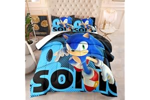 CHAOSE-ESB Termal 100% Algodón Egipcio- Juegos De Cama De Calidad Hotelera Funda Nórdica De Juego De Dibujos Animados De Anime, Tamaño Queen 3 Piezas (Sonic,(150x200cm)-Cama de 90)