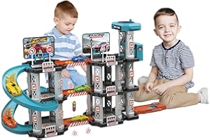 tongfeng Garaje de estacionamiento para Coches de Juguete, Conjuntos de Pistas de Carreras para niños,Juego de Juguete Racecar Track con Garaje y rampa - Juegos de vehículos Coche Garaje